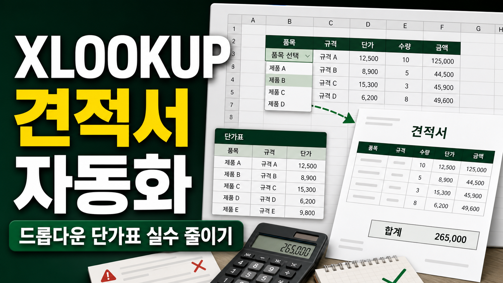 엑셀 XLOOKUP 드롭다운 견적서 템플릿 자동화, 단가표 실수 줄이는 구성법 관련 이미지 1