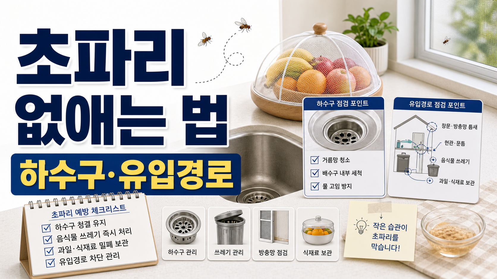 집안 초파리 없애는 법 실천 전 하수구 소독과 유입 경로 확인하기 관련 이미지 1