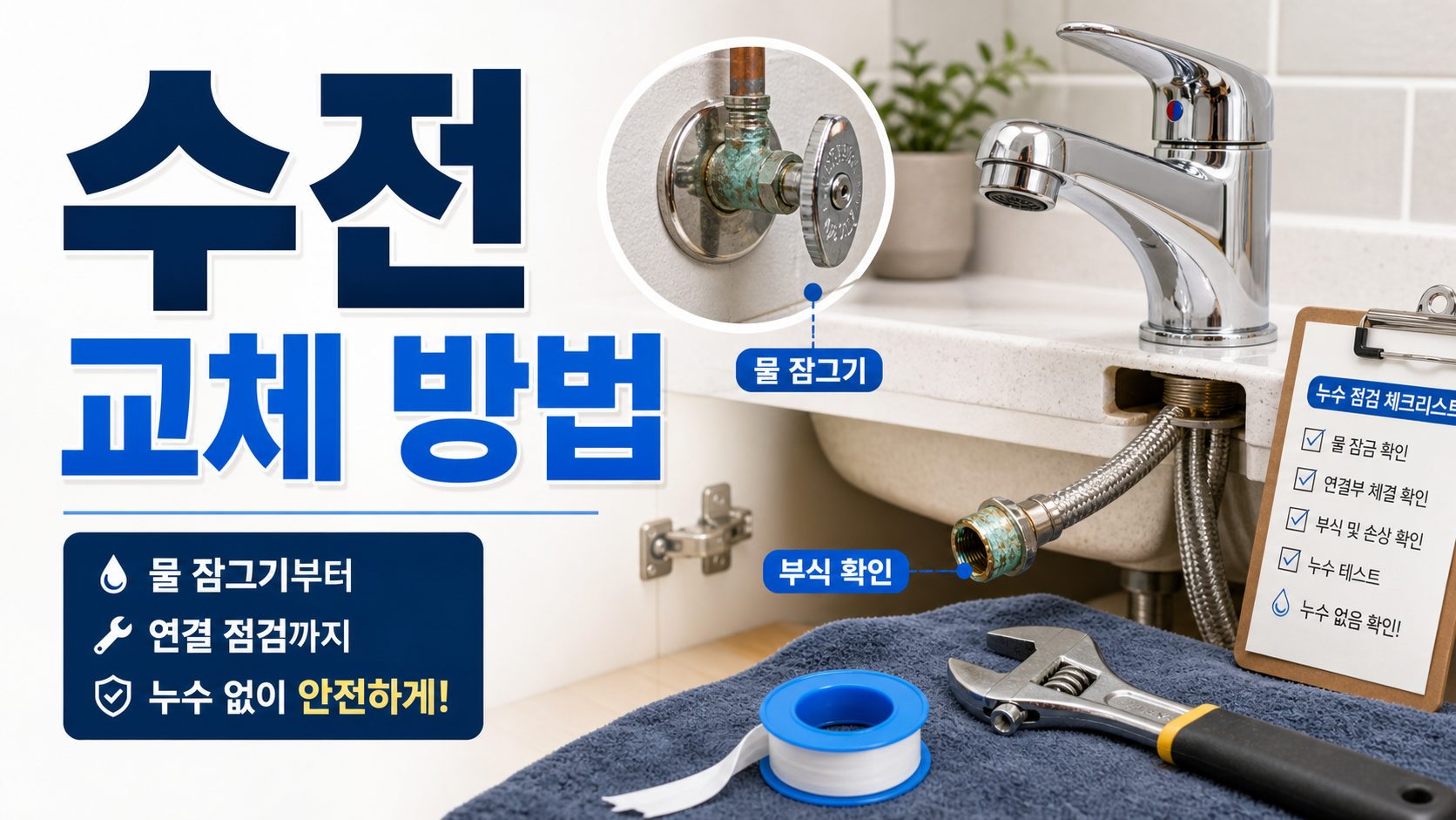 욕실 및 주방 수전 교체 방법: 급수 차단부터 연결부 부식 확인까지 완벽 가이드 관련 이미지 1