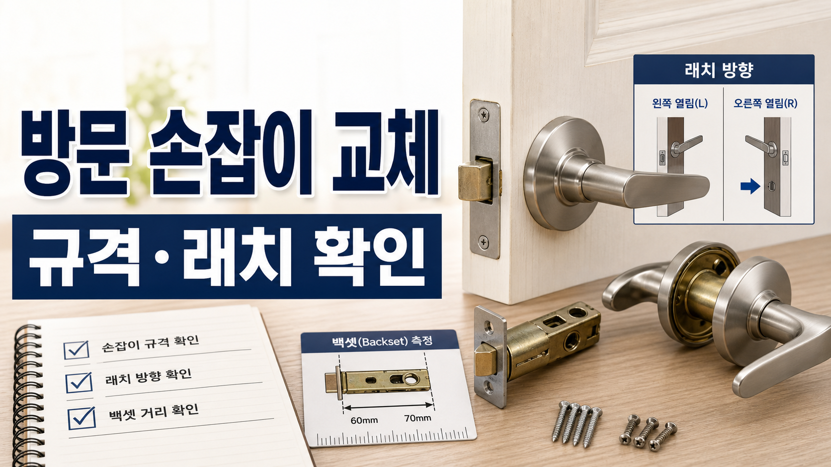 방문 손잡이 교체 전 규격과 래치 방향 확인하기 관련 이미지 1