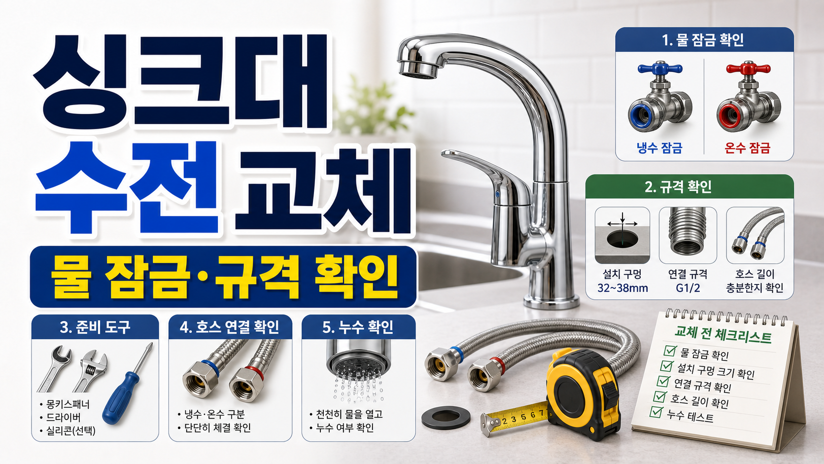 싱크대 수전 교체 전 물 잠금과 규격 확인 순서 관련 이미지 1