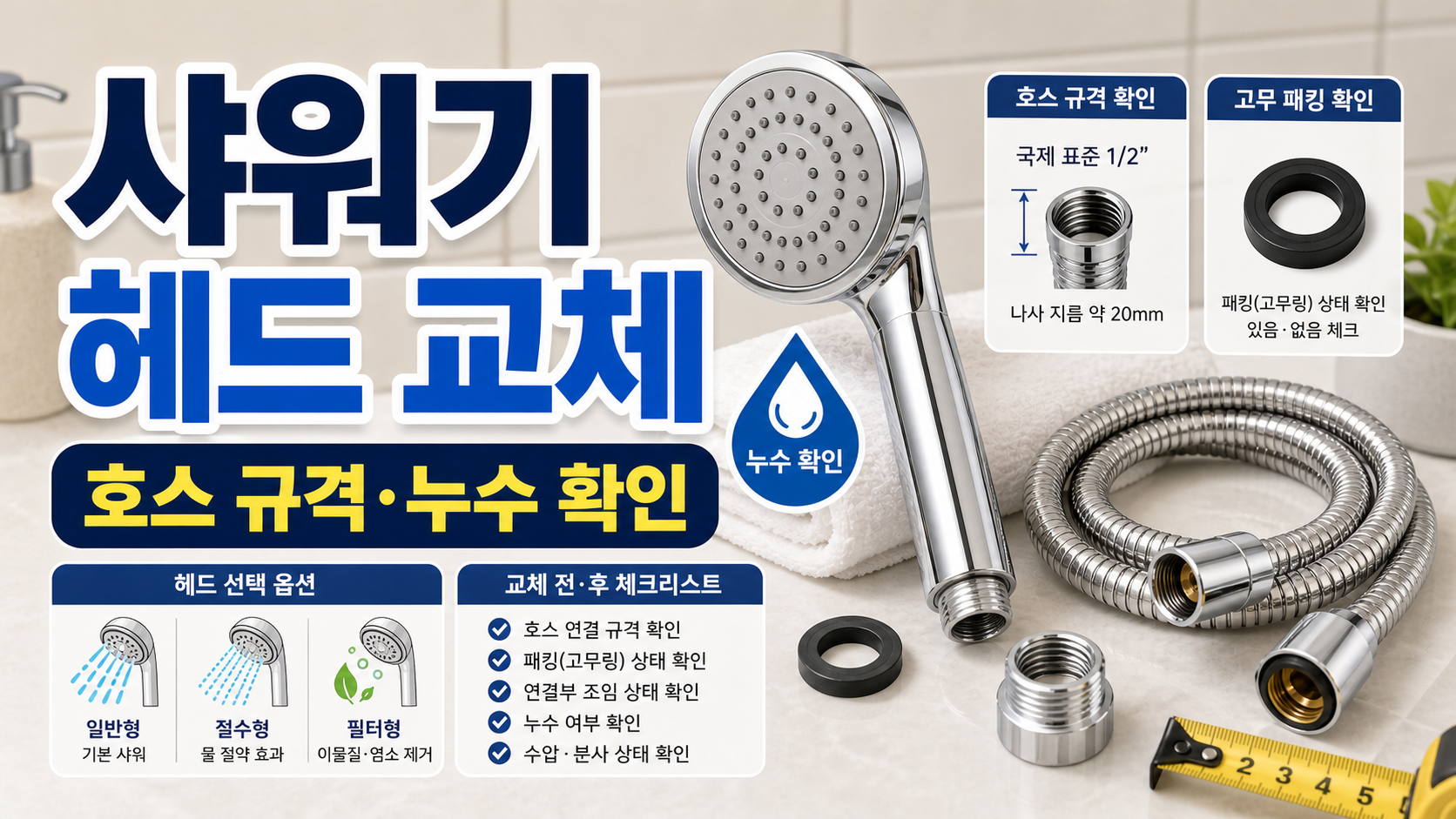 샤워기 헤드 교체 전 호스 규격과 누수 확인 순서 관련 이미지 1