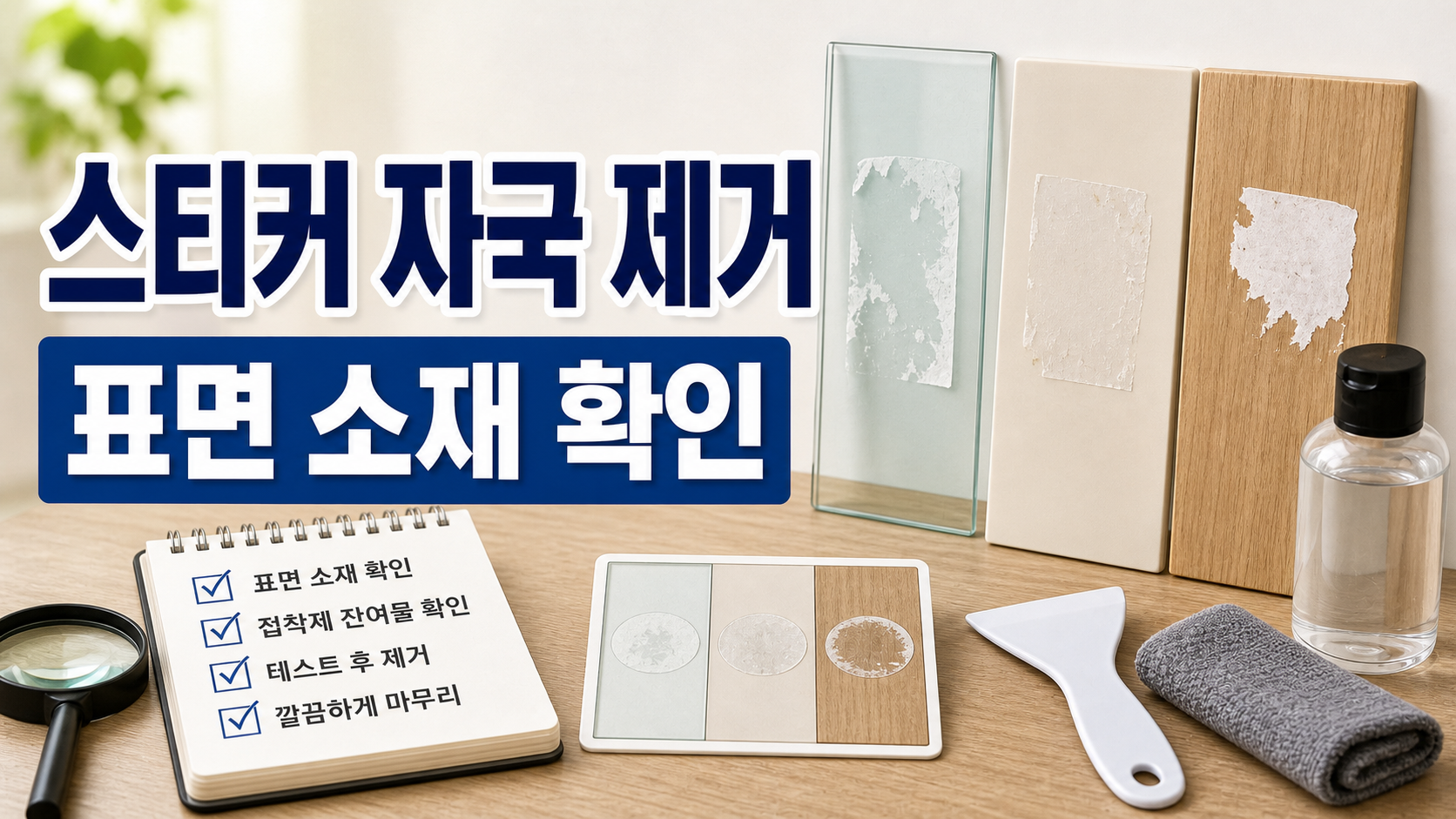 스티커 자국 제거 전 표면 소재와 접착제 잔여물 확인하기 관련 이미지 1