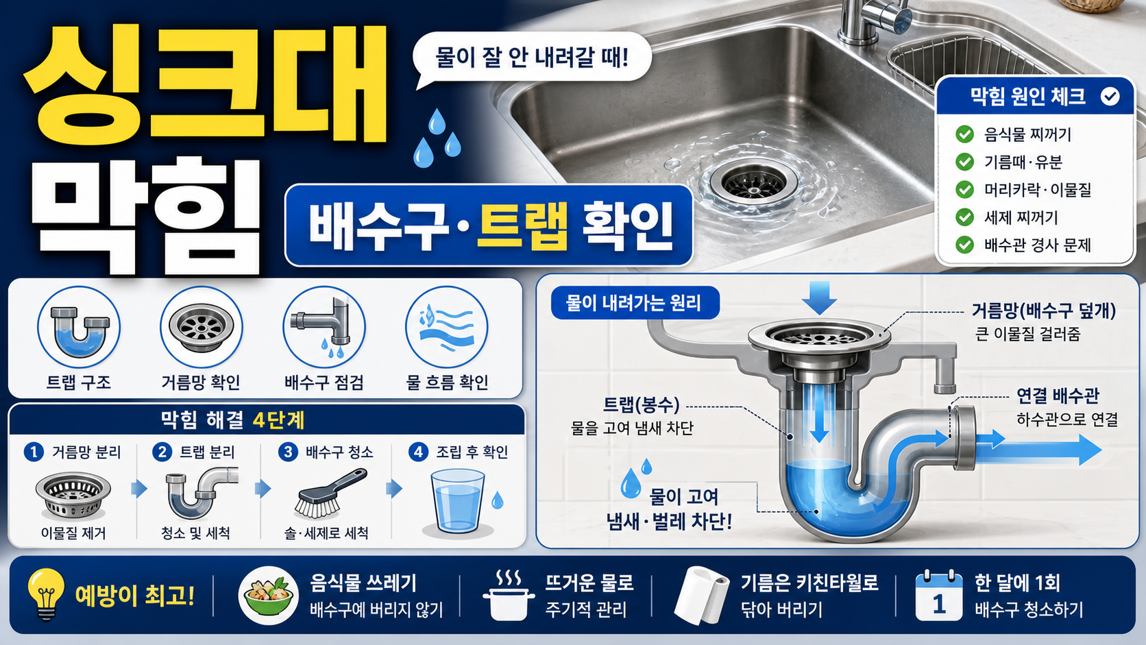 싱크대 막힘 배수구·트랩 먼저 확인하는 법 관련 이미지 1