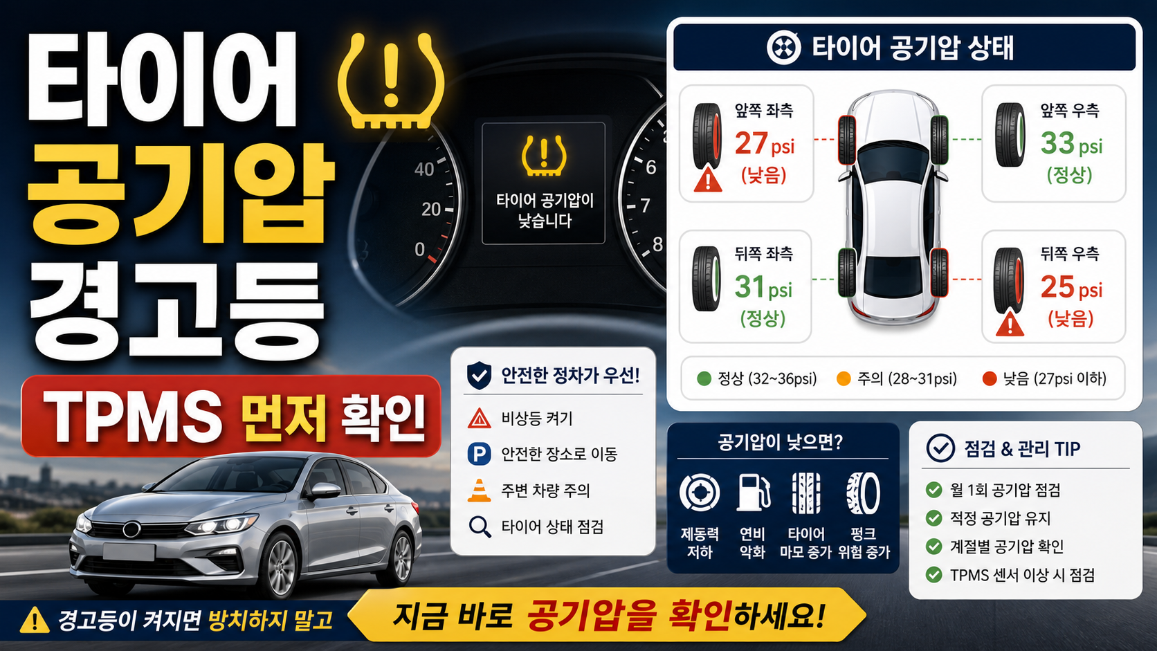 타이어 공기압 경고등 TPMS 먼저 확인할 것 관련 이미지 1