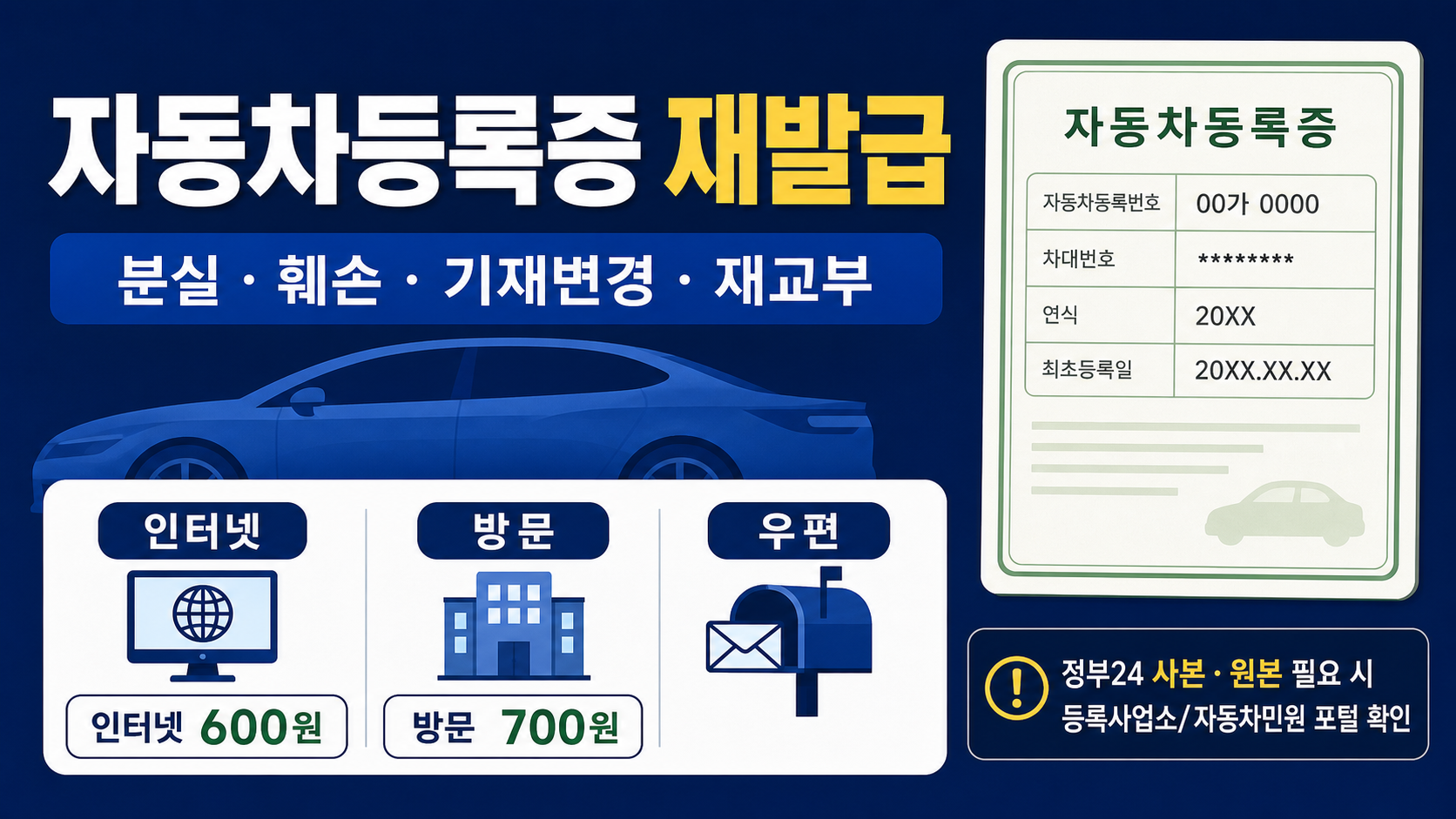 자동차등록증 재발급 방법 - 정부24 인터넷·방문 수수료와 원본 관련 이미지 1