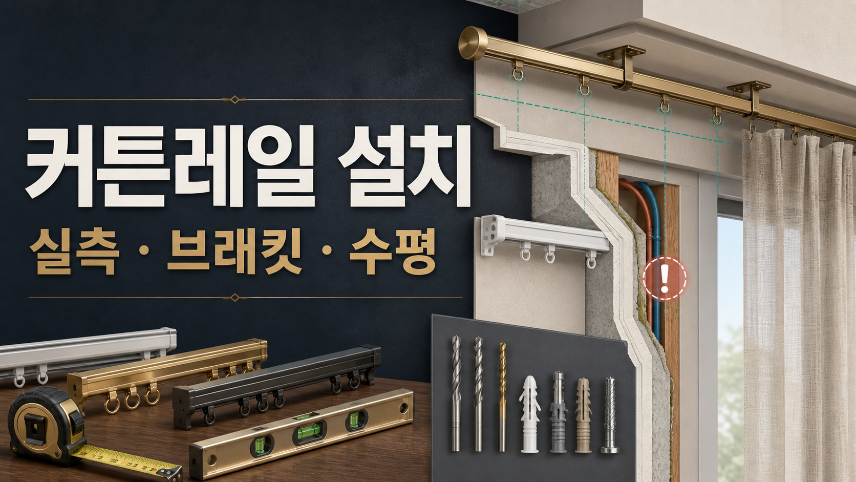 커튼레일 설치: 바탕 재질과 브래킷 간격 확인 관련 이미지 1