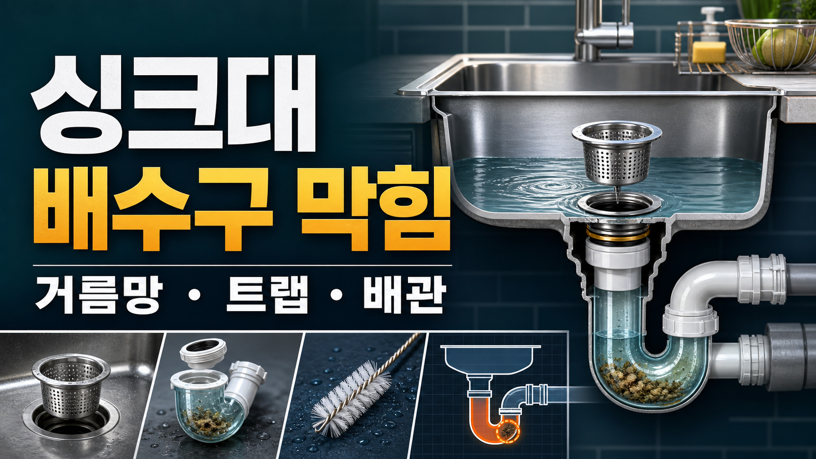 싱크대 배수구 막힘: 거름망·트랩·공용관 구분 관련 이미지 1